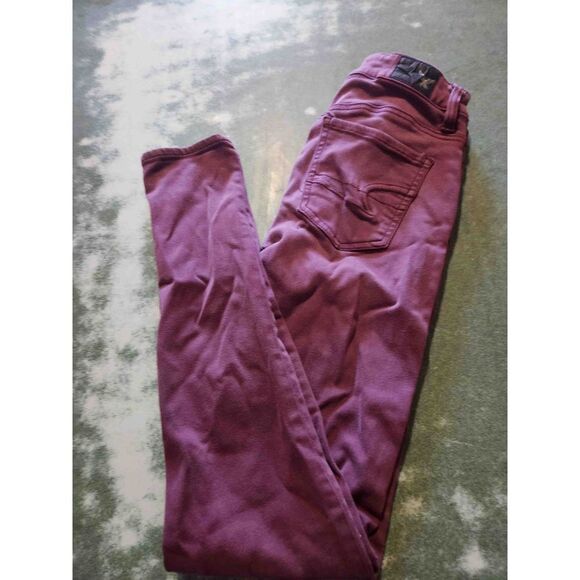 American Eagle Hi Rise Burgundy Jeggings sz 0 - Picture 2 of 5